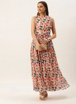 Multicoloured Georgette Pleated Dress After Six Wear Party Wear 12 Multicoloured Georgette Pleated Dress After Six Wear Party Wear -Sari Grace Shop Multicoloured Georgette Pleated Dress DRBS02211036 u