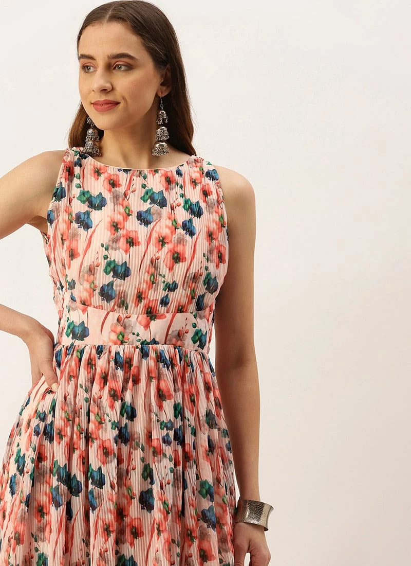 Multicoloured Georgette Pleated Dress After Six Wear Party Wear 10 Multicoloured Georgette Pleated Dress After Six Wear Party Wear - Image 8