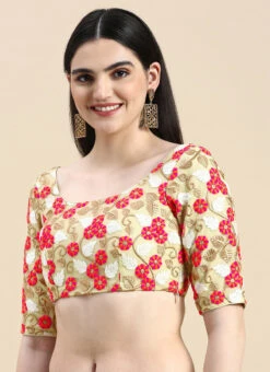 Multicoloured Net Embroidered Blouse Festive Wear