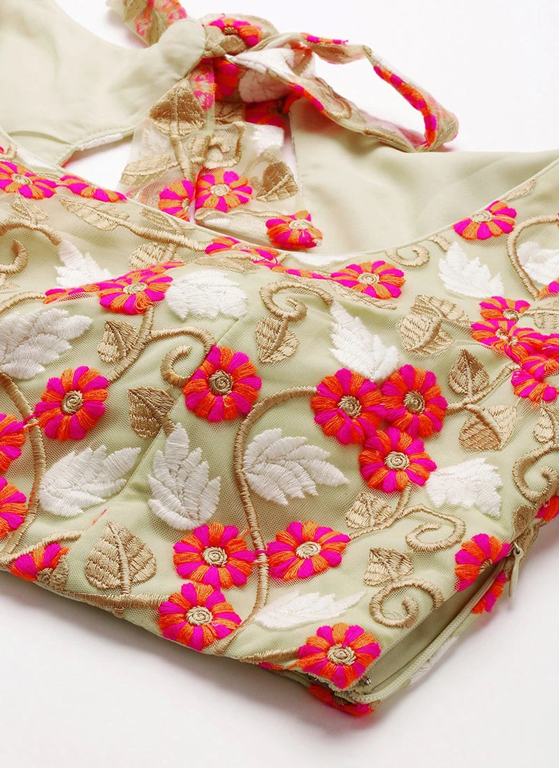 Multicoloured Net Embroidered Blouse Festive Wear 7 Multicoloured Net Embroidered Blouse Festive Wear - Image 5