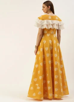 Mustard Art Silk Ruffled Dress Festive Wear 13 Mustard Art Silk Ruffled Dress Festive Wear -Sari Grace Shop Mustard Art Silk Ruffled Dress DRBS02210937 b