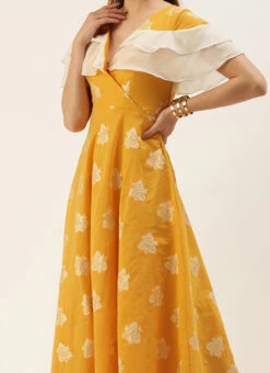 Featured Products 17 Mustard Art Silk Ruffled Dress Festive Wear