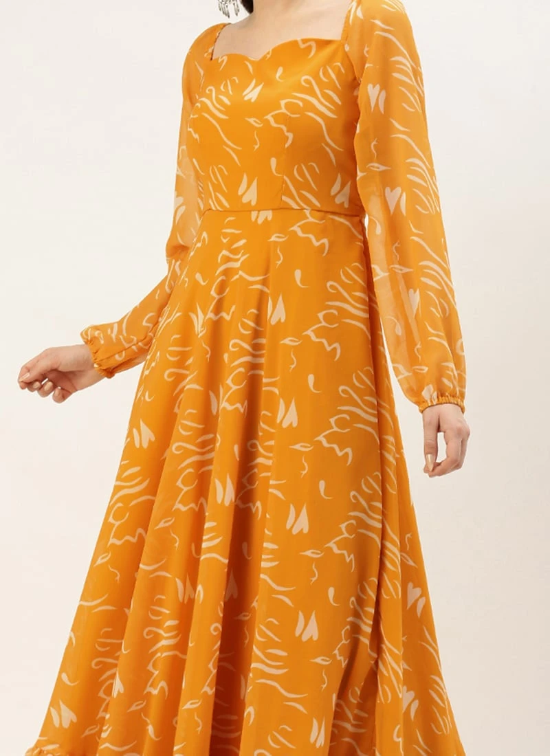 Mustard Digital Print Georgette Maxi Dress After Six Wear 3 Mustard Digital Print Georgette Maxi Dress After Six Wear