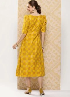 Mustard Rayon Printed A-Line Dress After Six Wear 13 Mustard Rayon Printed A-Line Dress After Six Wear -Sari Grace Shop Mustard Rayon Printed A Line Dress DRBS02302195 b