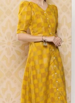 Mustard Rayon Printed A-Line Dress After Six Wear