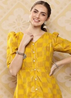 Mustard Rayon Printed A-Line Dress After Six Wear 14 Mustard Rayon Printed A-Line Dress After Six Wear -Sari Grace Shop Mustard Rayon Printed A Line Dress DRBS02302195 rrc1