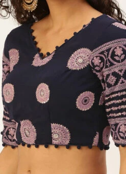 Navy Blue Georgette Embroidered Blouse Festive Wear