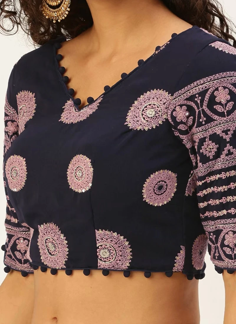 Navy Blue Georgette Embroidered Blouse Festive Wear 3 Navy Blue Georgette Embroidered Blouse Festive Wear