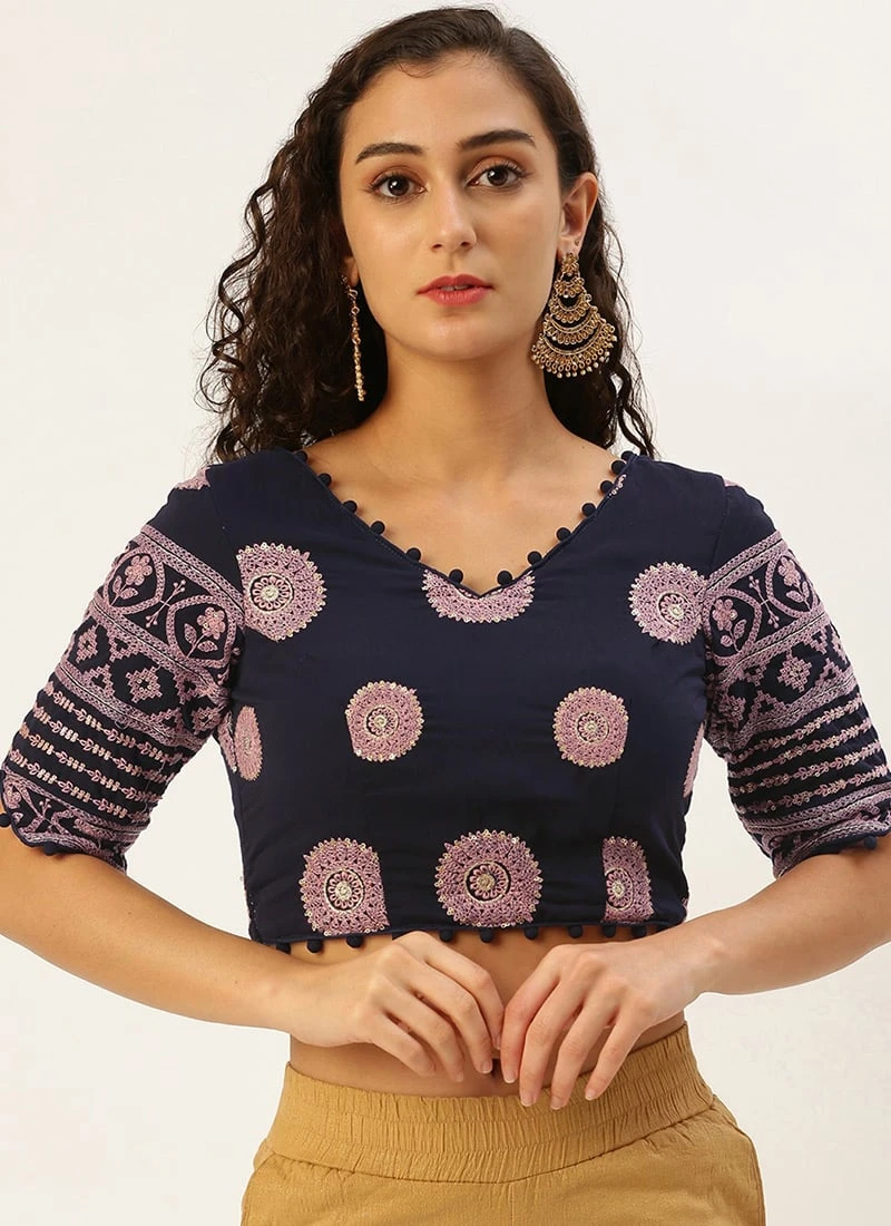 Navy Blue Georgette Embroidered Blouse Festive Wear 5 Navy Blue Georgette Embroidered Blouse Festive Wear - Image 3