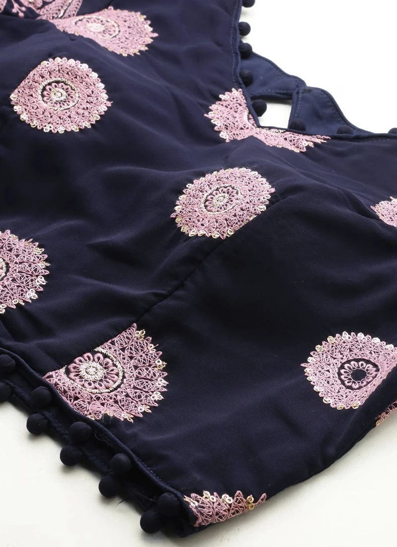 Navy Blue Georgette Embroidered Blouse Festive Wear 7 Navy Blue Georgette Embroidered Blouse Festive Wear - Image 5