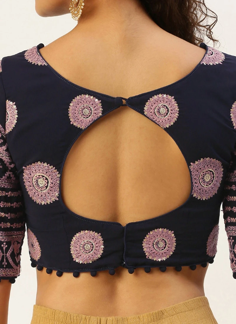 Navy Blue Georgette Embroidered Blouse Festive Wear 8 Navy Blue Georgette Embroidered Blouse Festive Wear - Image 6
