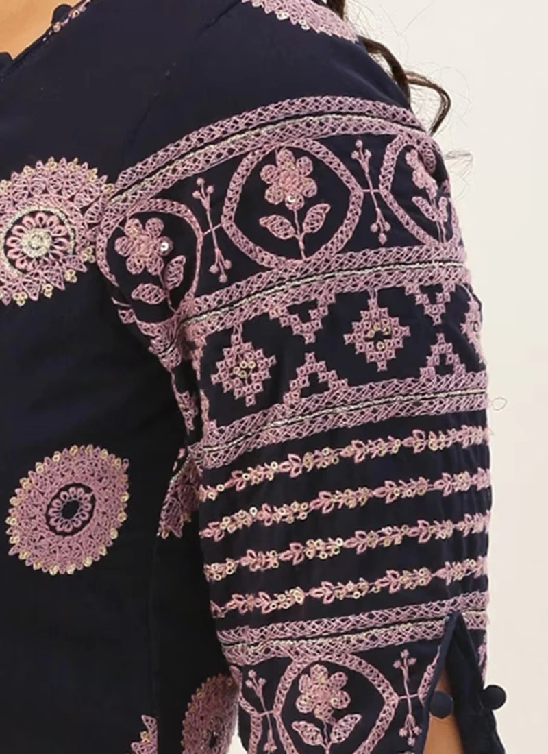 Navy Blue Georgette Embroidered Blouse Festive Wear 10 Navy Blue Georgette Embroidered Blouse Festive Wear - Image 8