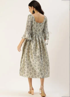 Off White Art Silk Gathered Flare Dress Festive Wear 13 Off White Art Silk Gathered Flare Dress Festive Wear -Sari Grace Shop Off White Art Silk Gathered Flare Dress DRBS02204729 b