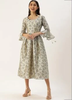 Off White Art Silk Gathered Flare Dress Festive Wear 12 Off White Art Silk Gathered Flare Dress Festive Wear -Sari Grace Shop Off White Art Silk Gathered Flare Dress DRBS02204729 u