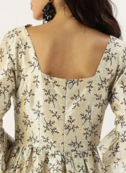 Off White Art Silk Gathered Flare Dress Festive Wear 15 Off White Art Silk Gathered Flare Dress Festive Wear -Sari Grace Shop Off White Art Silk Gathered Flare Dress DRBS02204729 rrc2