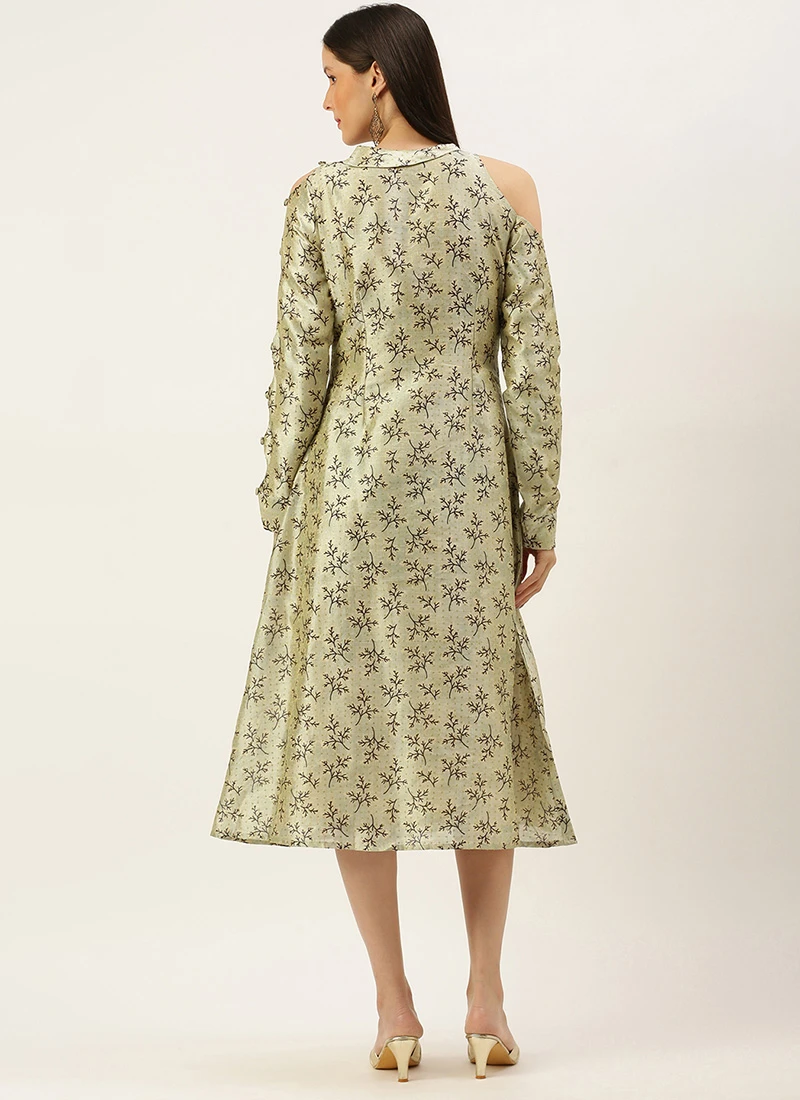 Off White Art Silk Printed Dress After Six Wear 6 Off White Art Silk Printed Dress After Six Wear - Image 4