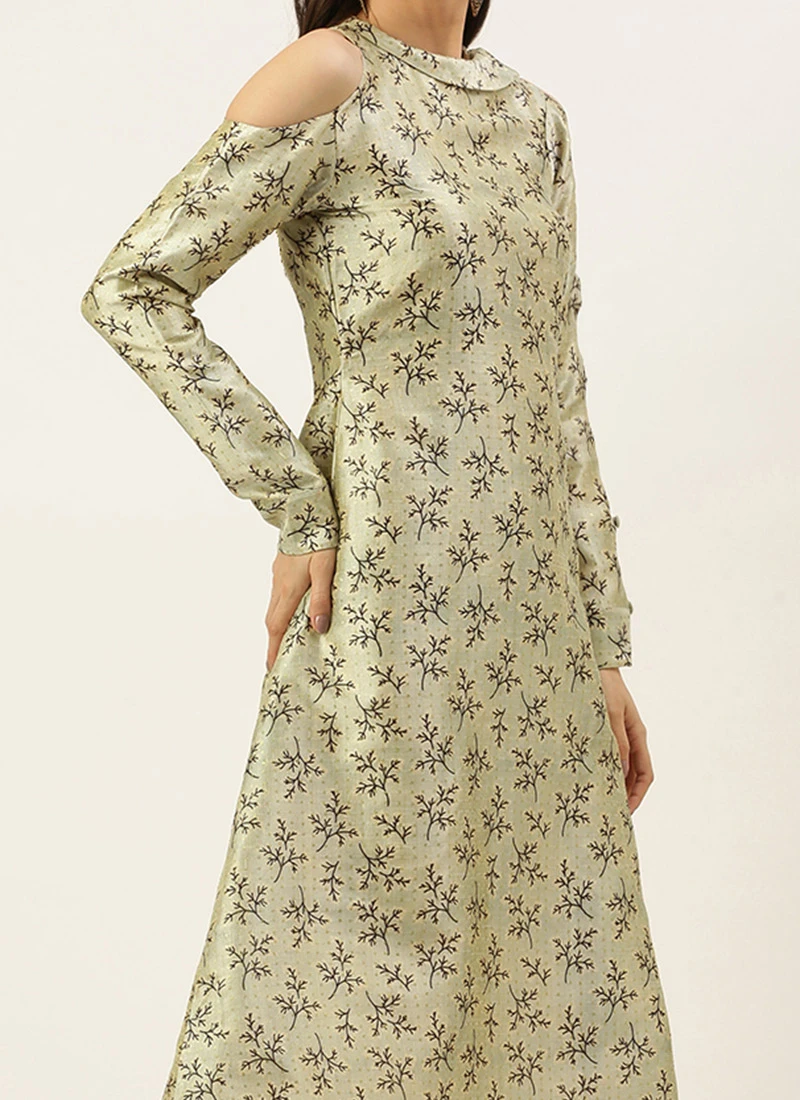 Off White Art Silk Printed Dress After Six Wear 3 Off White Art Silk Printed Dress After Six Wear