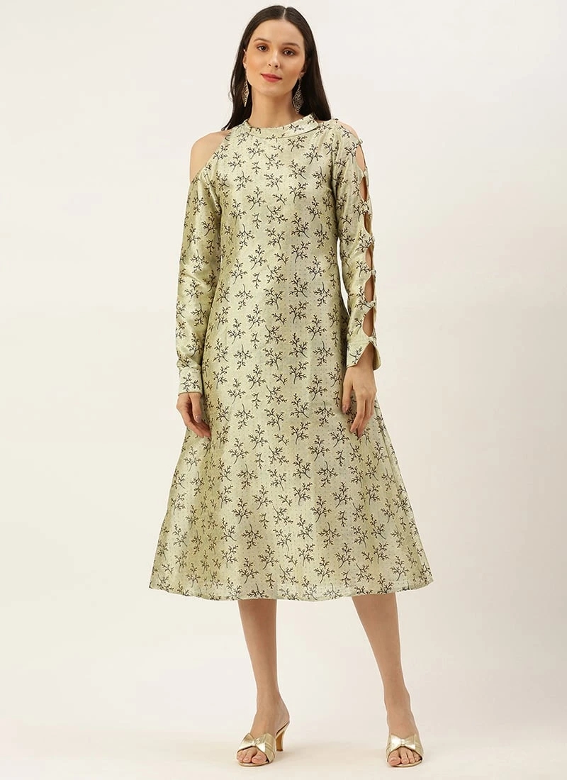 Off White Art Silk Printed Dress After Six Wear 5 Off White Art Silk Printed Dress After Six Wear - Image 3