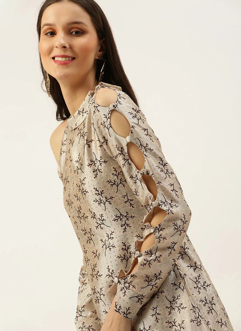 Off White Art Silk Printed Dress After Six Wear 8 Off White Art Silk Printed Dress After Six Wear - Image 6