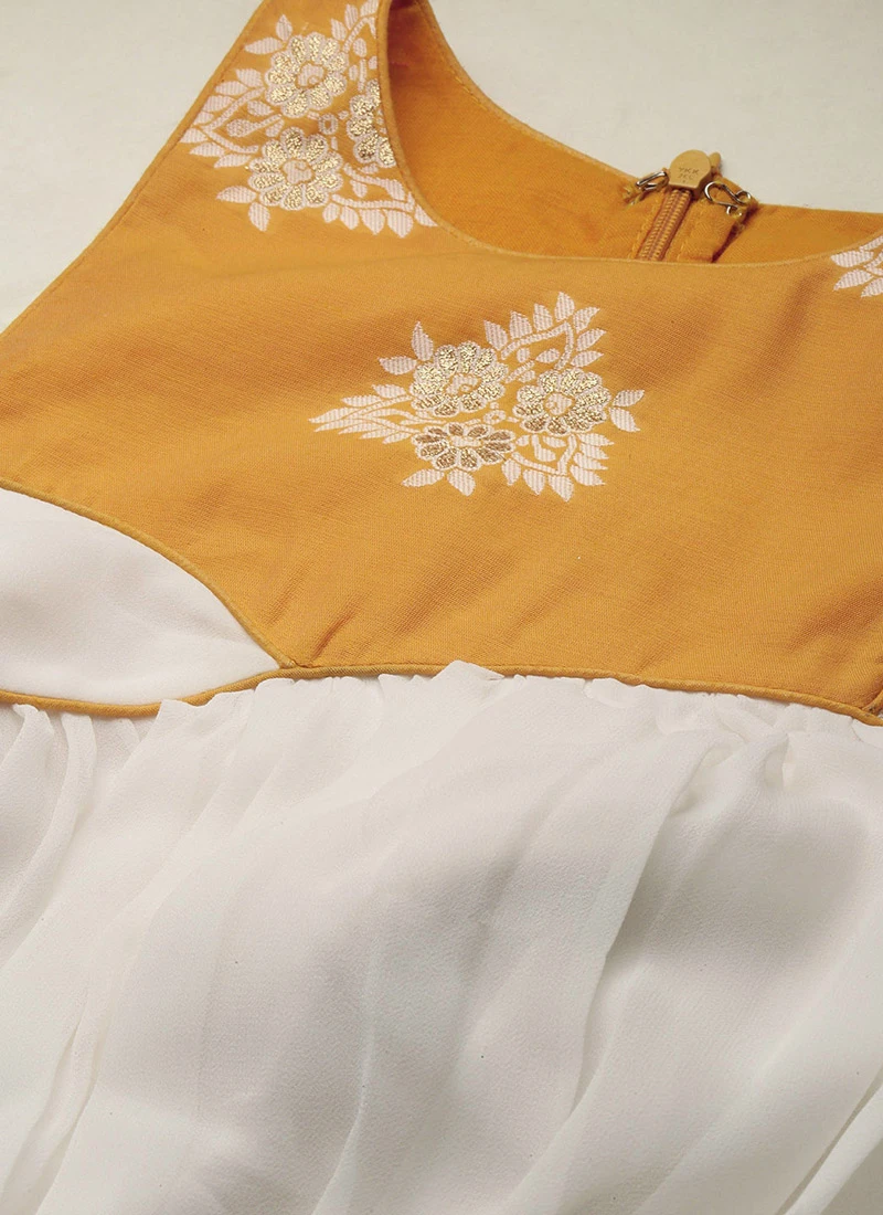 Off White N Mustard Jacquard Maxi Dress Festive Wear 7 Off White N Mustard Jacquard Maxi Dress Festive Wear - Image 5