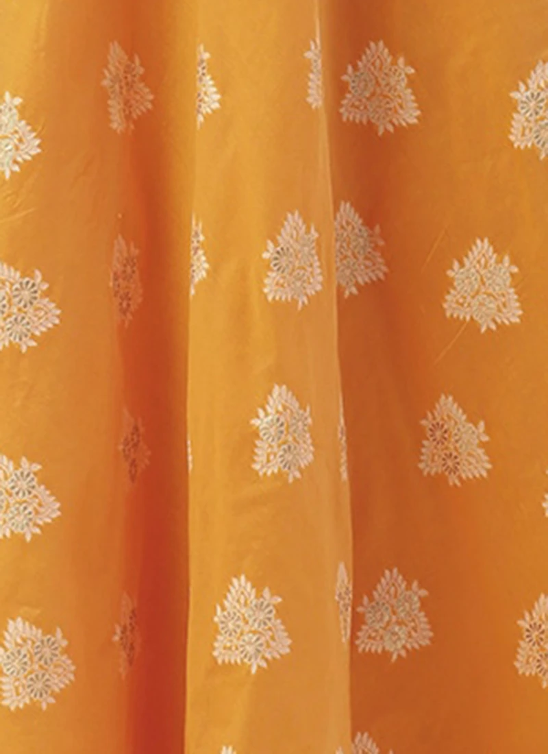 Off White N Mustard Jacquard Maxi Dress Festive Wear 9 Off White N Mustard Jacquard Maxi Dress Festive Wear - Image 7