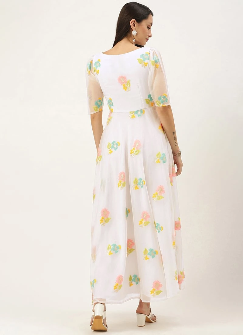 Off White Organza Ankle Length Dress After Six Wear 6 Off White Organza Ankle Length Dress After Six Wear - Image 4