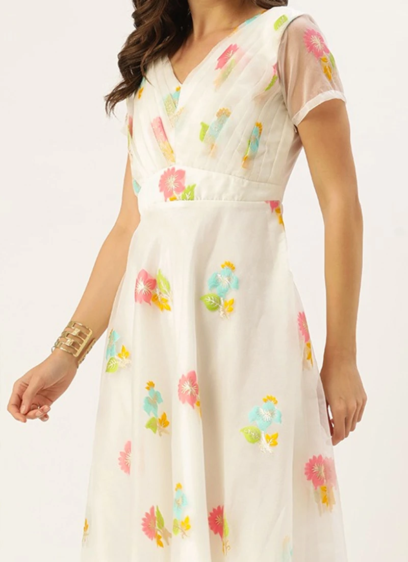 Off White Pleated Yoke Organza Dress After Six Wear 3 Off White Pleated Yoke Organza Dress After Six Wear