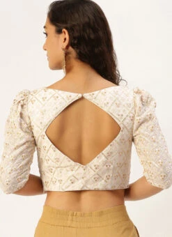 Off White Sequins Embroidery Blouse Festive Wear -Sari Grace Shop Off White Sequins Embroidery Blouse BLBS02305206 b
