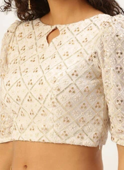 Off White Sequins Embroidery Blouse Festive Wear