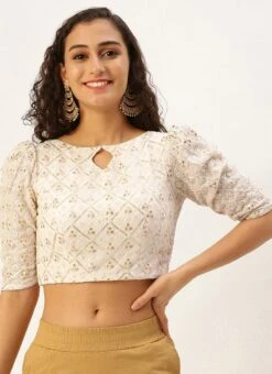Off White Sequins Embroidery Blouse Festive Wear -Sari Grace Shop Off White Sequins Embroidery Blouse BLBS02305206 u