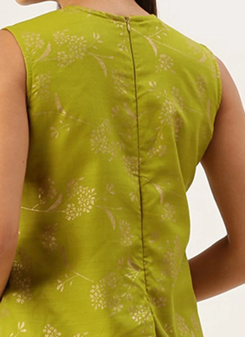 Olive Green Rayon Print Dress After Six Wear 8 Olive Green Rayon Print Dress After Six Wear - Image 6