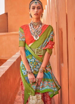 Orange Color Printed Patola Silk Saree Festive Wear 9 Orange Color Printed Patola Silk Saree Festive Wear -Sari Grace Shop Orange Color Printed Patola Silk Saree SASLI19801121 b