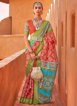 Orange Color Printed Patola Silk Saree Festive Wear 8 Orange Color Printed Patola Silk Saree Festive Wear -Sari Grace Shop Orange Color Printed Patola Silk Saree SASLI19801121 u