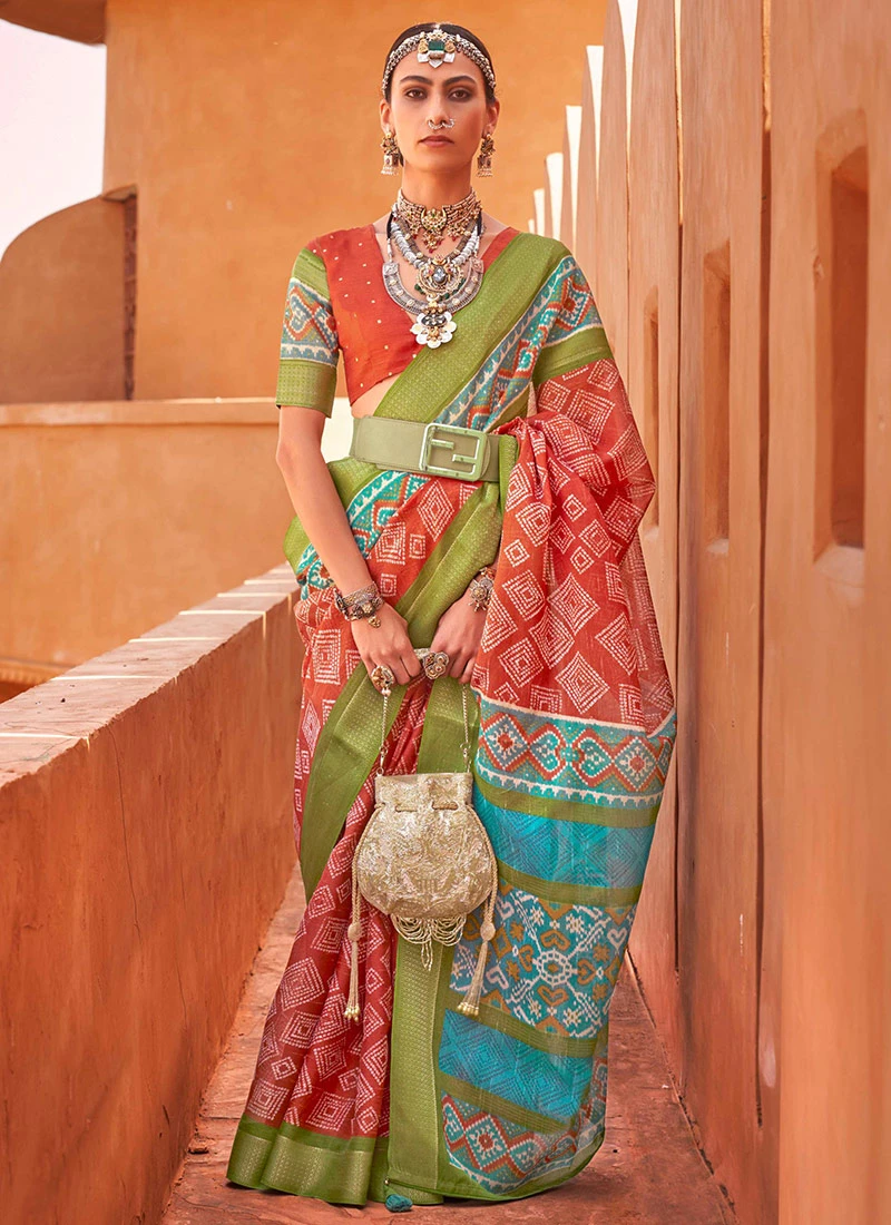 Orange Color Printed Patola Silk Saree Festive Wear 5 Orange Color Printed Patola Silk Saree Festive Wear - Image 3