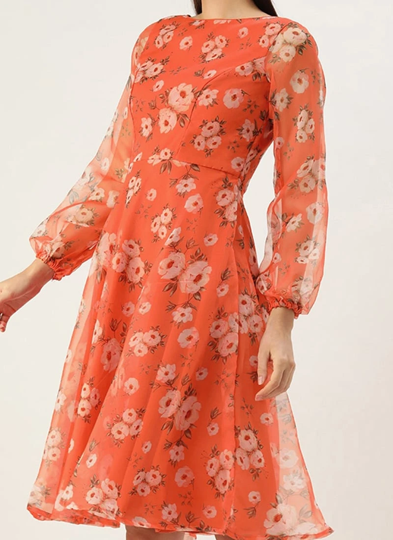 Orange Digital Printed Organza Dress After Six Wear 3 Orange Digital Printed Organza Dress After Six Wear