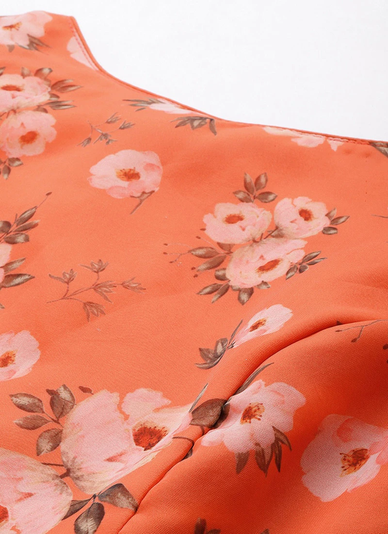 Orange Digital Printed Organza Dress After Six Wear 7 Orange Digital Printed Organza Dress After Six Wear - Image 5