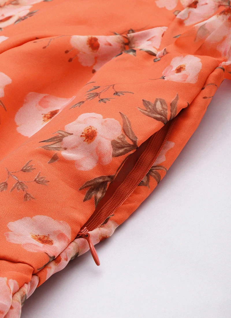 Orange Digital Printed Organza Dress After Six Wear 9 Orange Digital Printed Organza Dress After Six Wear - Image 7