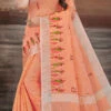 Orange Linen Resham Embroidered Work Saree After Six Wear -Sari Grace Shop Orange Linen Resham Embroidered Work Saree SAMASP03 l
