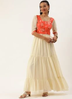 Orange N Off White Printed Dress Festive Wear 12 Orange N Off White Printed Dress Festive Wear -Sari Grace Shop Orange N Off White Printed Dress DRBS02303892 u
