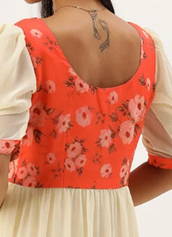 Orange N Off White Printed Dress Festive Wear 15 Orange N Off White Printed Dress Festive Wear -Sari Grace Shop Orange N Off White Printed Dress DRBS02303892 rrc2