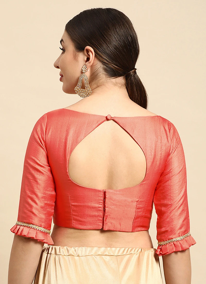 Peach Art Silk Blouse Festive Wear 5 Peach Art Silk Blouse Festive Wear - Image 4