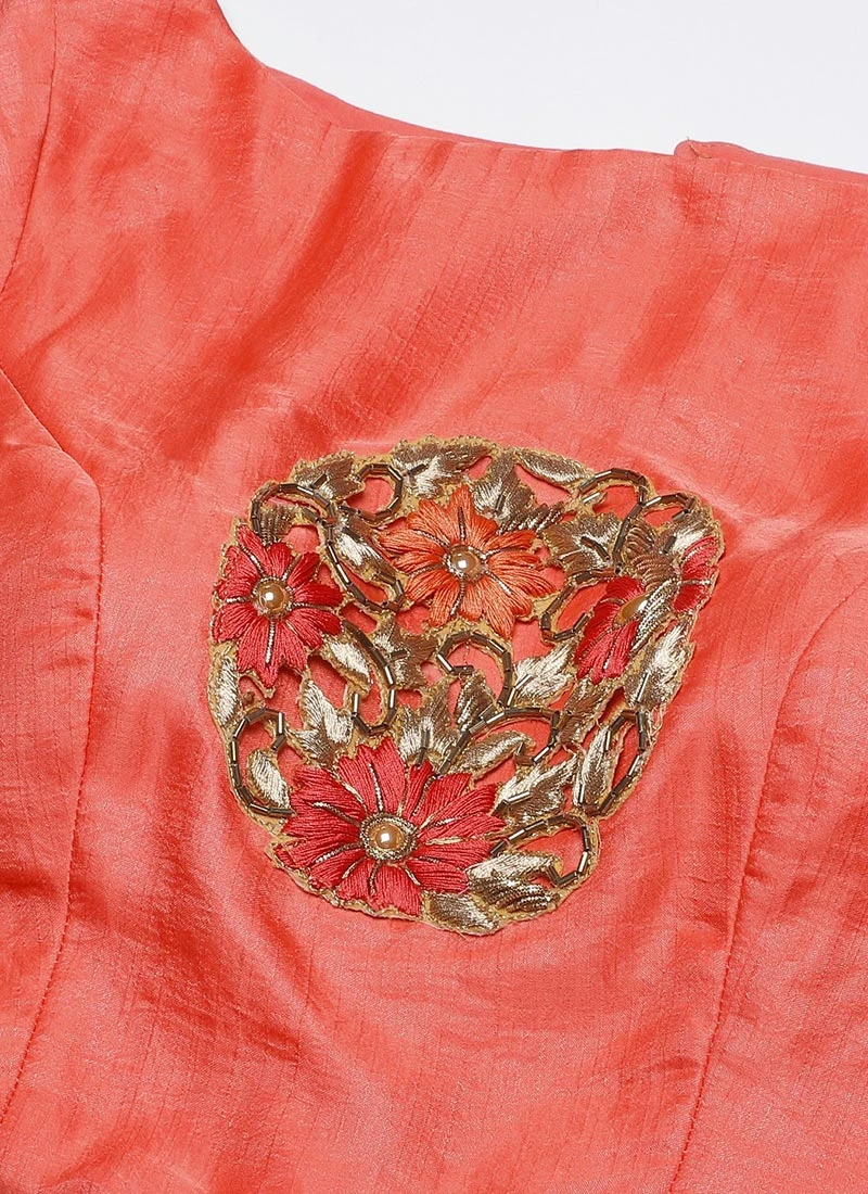 Peach Art Silk Blouse Festive Wear 6 Peach Art Silk Blouse Festive Wear - Image 5