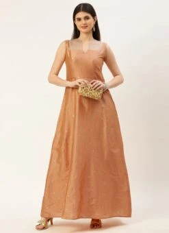 Peach Art Silk Jacquard Dress Festive Wear 10 Peach Art Silk Jacquard Dress Festive Wear -Sari Grace Shop Peach Art Silk Jacquard Dress DRBS02212489 u