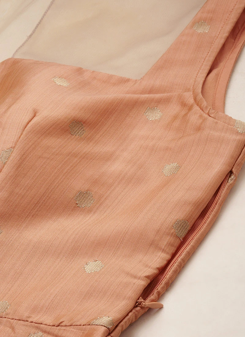 Peach Art Silk Jacquard Dress Festive Wear 6 Peach Art Silk Jacquard Dress Festive Wear - Image 5