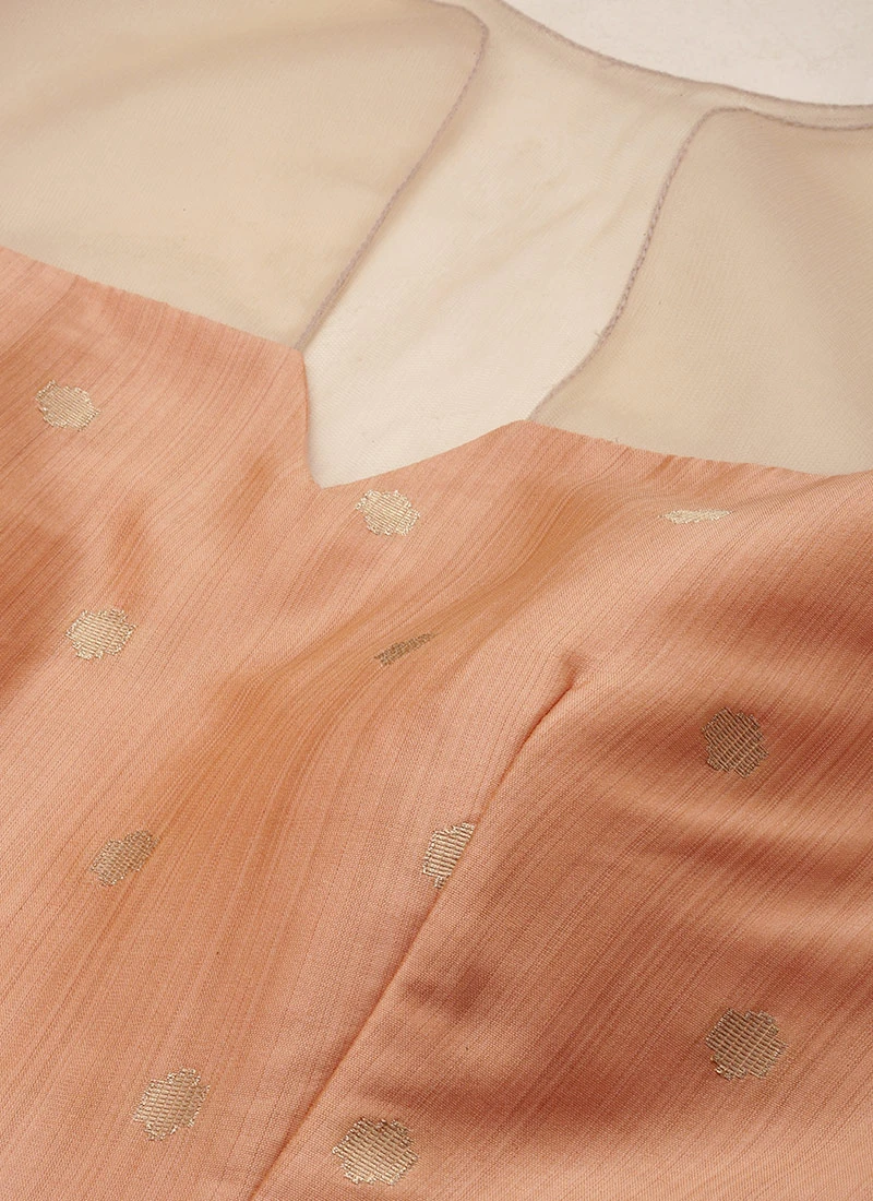 Peach Art Silk Jacquard Dress Festive Wear 7 Peach Art Silk Jacquard Dress Festive Wear - Image 6