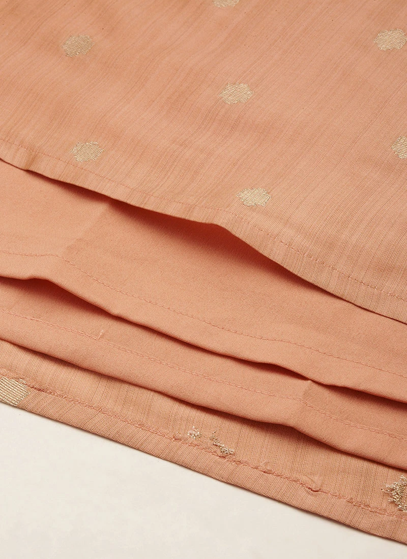 Peach Art Silk Jacquard Dress Festive Wear 8 Peach Art Silk Jacquard Dress Festive Wear - Image 7