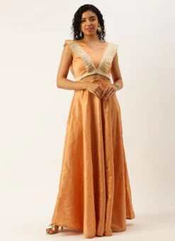 Peach Art Silk Jacquard Ruffled Dress Festive Wear 12 Peach Art Silk Jacquard Ruffled Dress Festive Wear -Sari Grace Shop Peach Art Silk Jacquard Ruffled Dress DRBS02211144 u