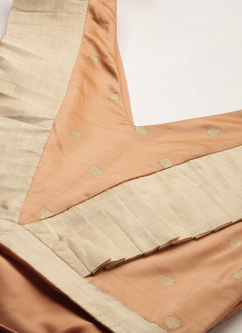 Peach Art Silk Jacquard Ruffled Dress Festive Wear 7 Peach Art Silk Jacquard Ruffled Dress Festive Wear - Image 5