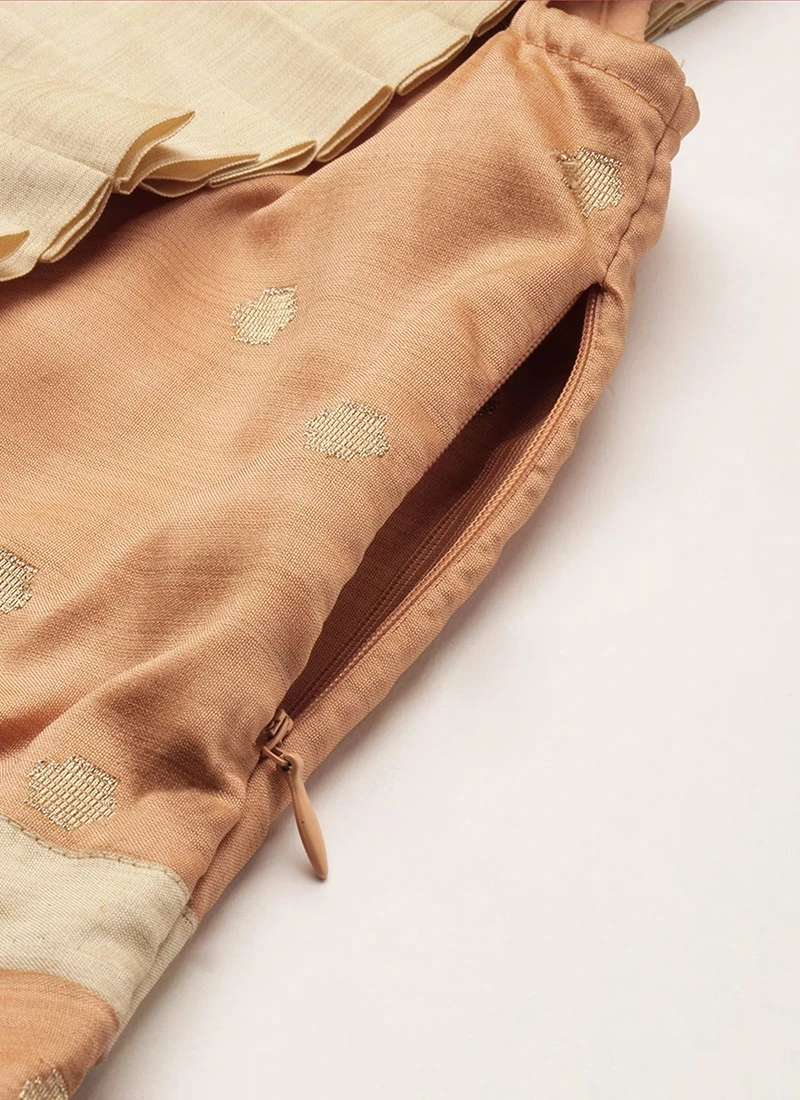 Peach Art Silk Jacquard Ruffled Dress Festive Wear 9 Peach Art Silk Jacquard Ruffled Dress Festive Wear - Image 7