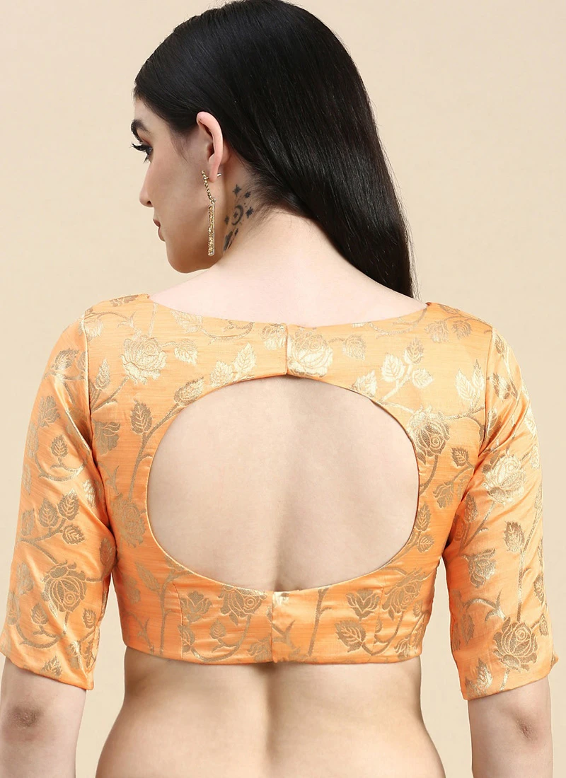 Peach Brocade Blouse Festive Wear Wedding Wear 6 Peach Brocade Blouse Festive Wear Wedding Wear - Image 4